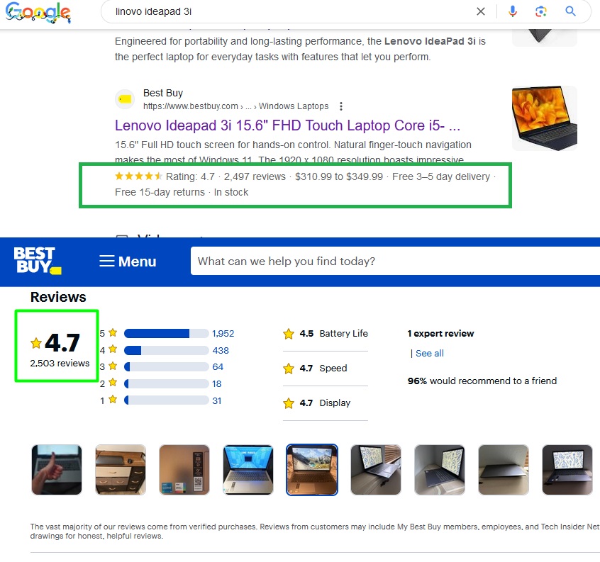 BestBuy website ratings