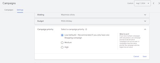 shopping ads priority settings