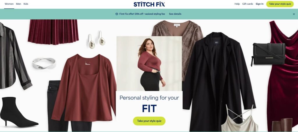 StitchFix AI Personalization Feature on its website